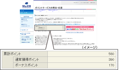 「ポイントサービスの照会・応募」画面