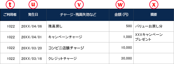 ご利用明細内訳（チャージ・残高失効など）