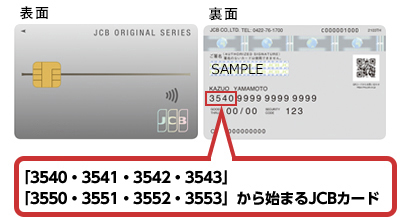 「3540・3541・3542・3543」「3550・3551・3552・3553」から始まるJCBカード