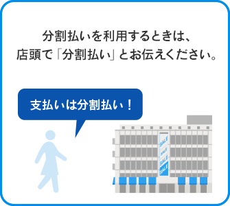 店頭:分割払いを利用する時は、店頭で「分割払い」とお伝えください。