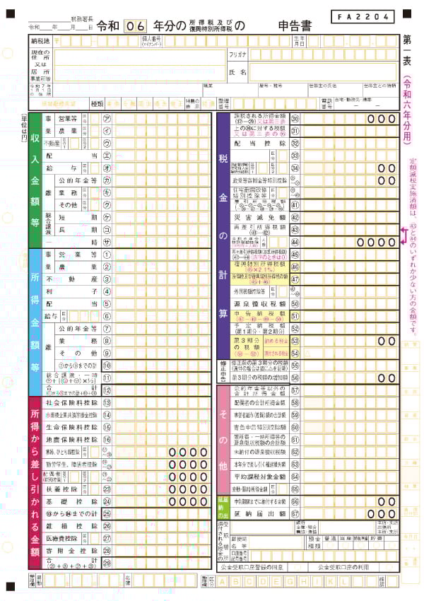 確定申告書第一表