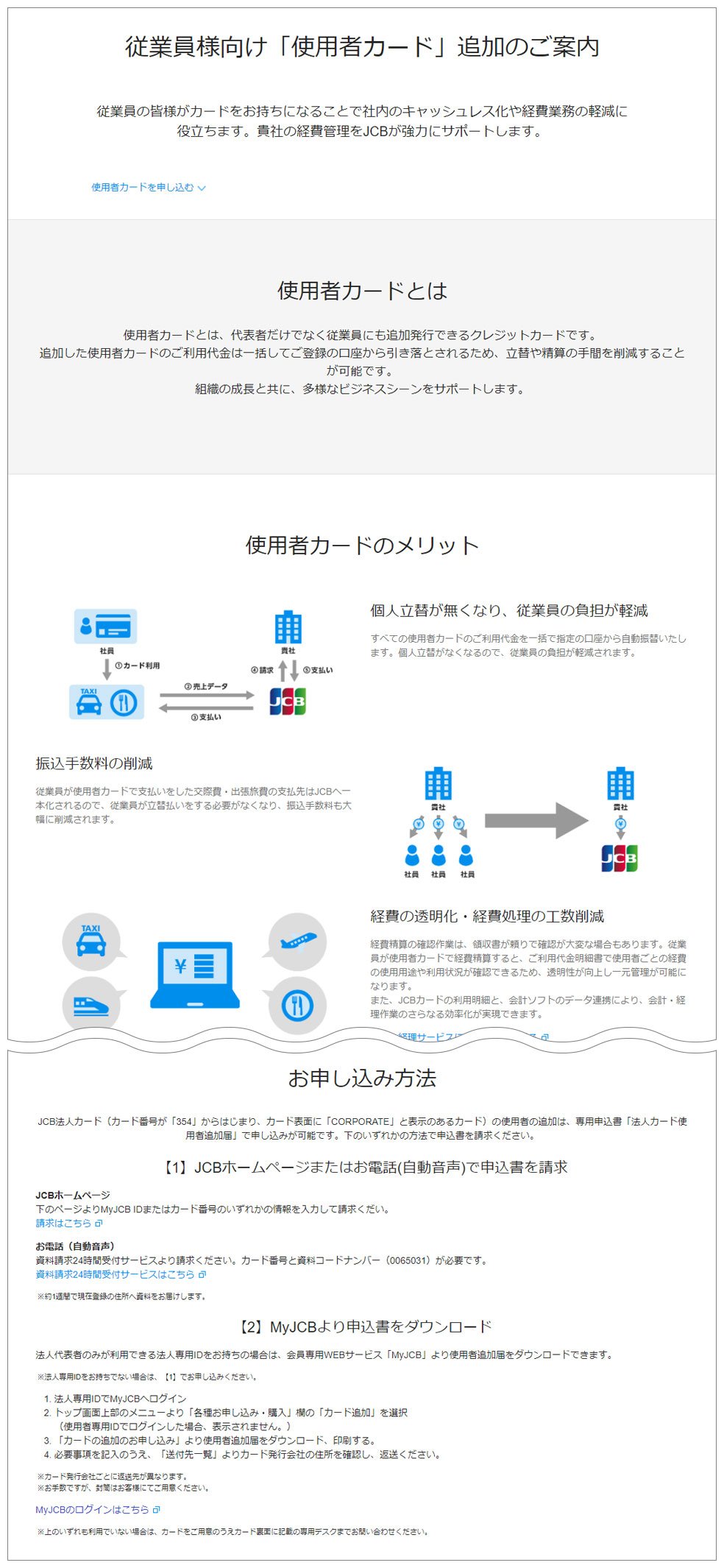 従業員様向け「使用者カード」についての詳細を確認できます。