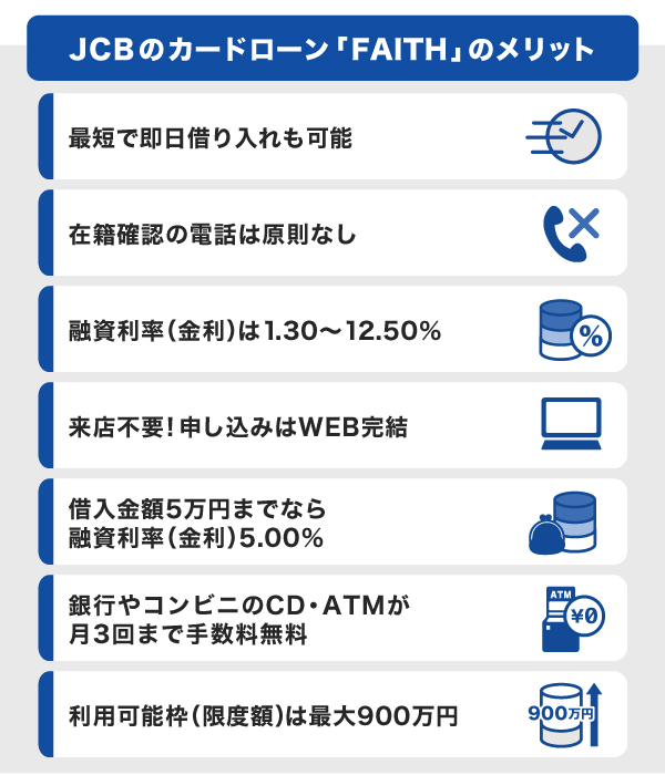 JCBのカードローン「FAITH」のメリット