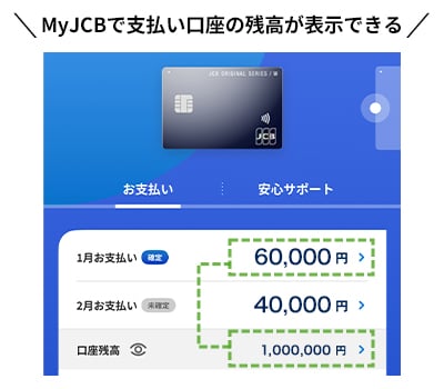 MyJCBで支払い口座の残高が表示できる