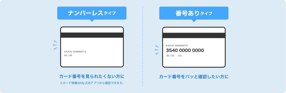 ナンバーレスタイプ カード番号を見られたくない方に カード番号ありタイプ カード番号をパッと確認したい方に
