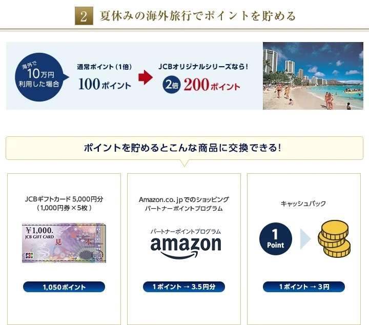 夏休みの海外旅行でポイントをためる。ポイントをためるとこんな商品に交換できる！