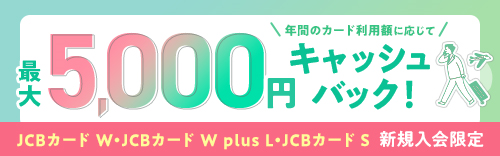 新規入会限定！年間のカード利用額に応じて最大5,000円キャッシュバック！