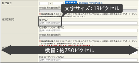 文字サイズ：13ピクセル 横幅：約750ピクセル