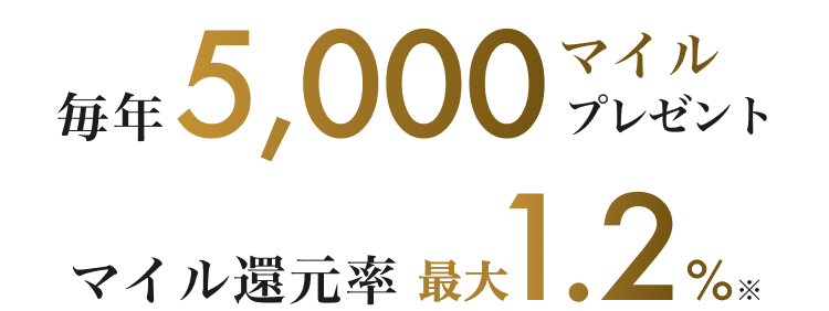 毎年5,000マイルプレゼント マイル還元率最大1.2％