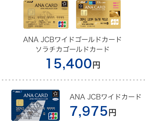 ANA JCBワイドゴールドカード ソラチカゴールドカード15,400円（税込） ANA JCBワイドカード7,975円（税込）