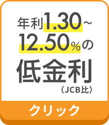 年利1.30～12.50％の低金利（JCB比） クリック