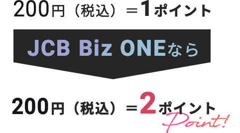 200円（税込）＝1ポイントJCB Biz ONEなら200円（税込）＝2ポイント