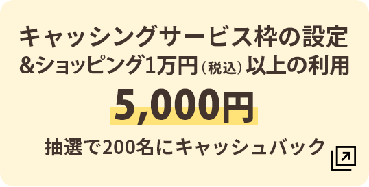 キャッシングサービス枠の設定&ショッピング1万円（税込）以上の利用 5,000円 抽選で200名にキャッシュバック