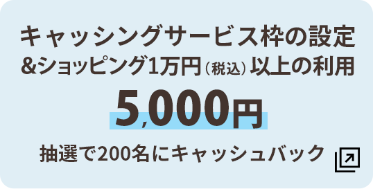 キャッシングサービス枠の設定 & ショッピング1万円（税込）以上の利用 5,000円 抽選で200名にキャッシュバック