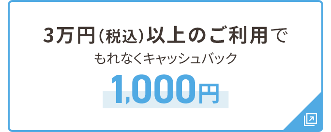 3万円（税込）以上のご利用でもれなくキャッシュバック 1,000円