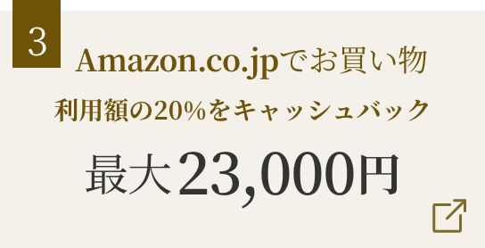 Amazon.co.jpでお買い物利用額の20％をキャッシュバック 最大23,000円