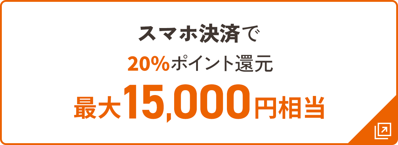 スマホ決済で20%ポイント還元 最大15,000円相当