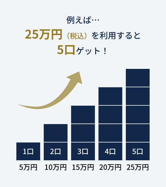 例えば…25万円（税込）を利用すると5口ゲット！