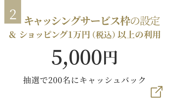 キャッシングサービス枠の設定＆ ショッピング1万円（税込）以上の利用 5,000円 抽選で200名にキャッシュバック