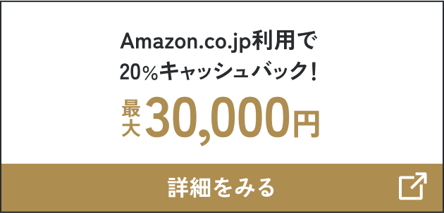 Amazon.co.jp利用で20％キャッシュバック！最大30,000円 詳細をみる