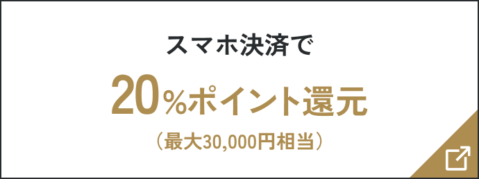 スマホ決済で20％ポイント還元（最大30,000円相当）