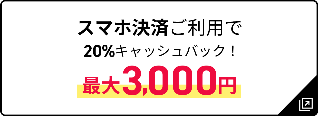スマホ決済ご利用で20%キャッシュバック！最大3,000円