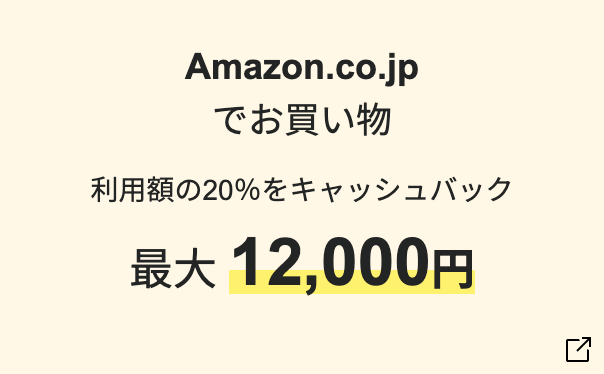 Amazon.co.jpでお買い物 利用額の20％をキャッシュバック 最大10,000円