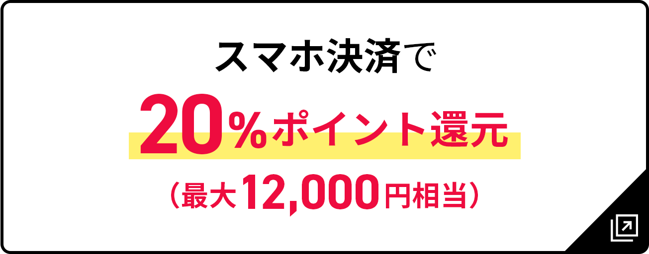 スマホ決済で20％ポイント還元 （最大12,000円相当）