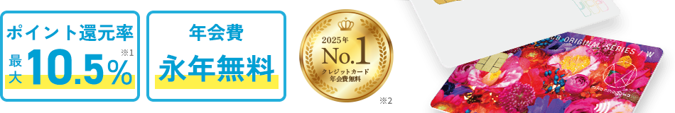 ポイント還元率 最大10.5%／年会費 永年無料／J-POINT誕生 優待店拡大！／最大25,000円相当プレゼント
