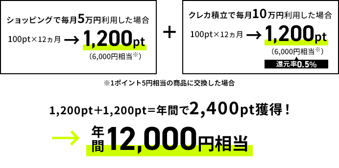 100pt×12ヵ月→1,200pt（6,000円相当）
