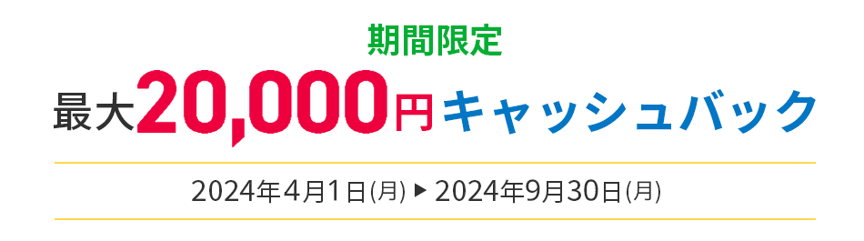 期間限定最大20,000円キャッシュバック