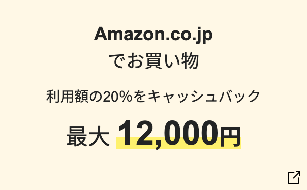 Amazon.co.jpでお買い物 利用額の20％をキャッシュバック 最大12,000円