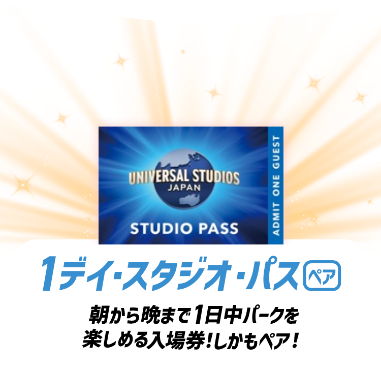 1デイ・スタジオパス ペア 朝から晩まで1日中パークを楽しめる入場券!しかもペア!
