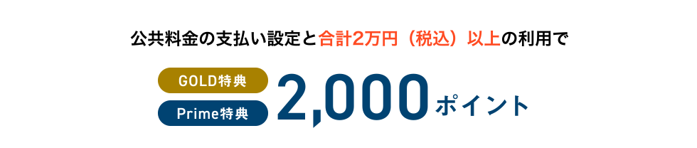 公共料金の支払い設定と合計2万円（税込）以上の利用で [GOLD特典] [Prime特典] 2,000ポイント