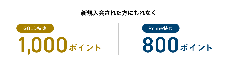 新規入会された方にもれなく [GOLD特典] 1,000ポイント | [Prime特典] 800ポイント